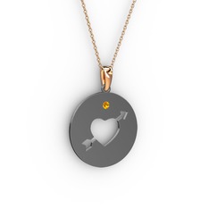 Ok Kalp Kolye - Sitrin 925 ayar siyah rodyum kaplama gümüş kolye (40 cm gümüş rolo zincir) #qpjxe4