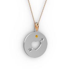 Ok Kalp Kolye - Sitrin 925 ayar gümüş kolye (40 cm rose altın rolo zincir) #ss08fn