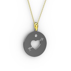Ok Kalp Kolye - Swarovski 925 ayar siyah rodyum kaplama gümüş kolye (40 cm altın rolo zincir) #w33ykx