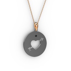 Ok Kalp Kolye - Siyah zirkon 925 ayar siyah rodyum kaplama gümüş kolye (40 cm rose altın rolo zincir) #x4fo7h