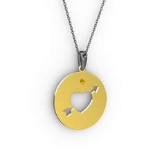 Ok Kalp Kolye - Sitrin 18 ayar altın kolye (40 cm gümüş rolo zincir) #xx57as