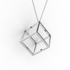 Maya Küp Kolye - 14 ayar beyaz altın kolye (40 cm beyaz altın rolo zincir) #1eo4k9i