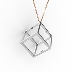 Maya Küp Kolye - 8 ayar beyaz altın kolye (40 cm gümüş rolo zincir) #1nvprc0