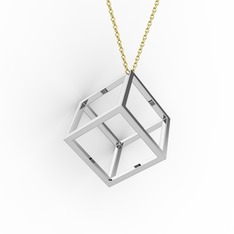 Maya Küp Kolye - 8 ayar beyaz altın kolye (40 cm altın rolo zincir) #puqchx