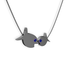 İkili Balık Kolye - Lab safir 925 ayar siyah rodyum kaplama gümüş kolye (40 cm gümüş rolo zincir) #12cphjm