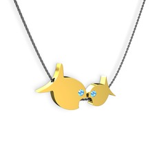 İkili Balık Kolye - Akuamarin 8 ayar altın kolye (40 cm gümüş rolo zincir) #16kuhnr