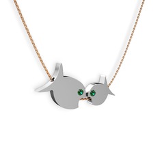 Yeşil kuvars 14 ayar beyaz altın kolye (40 cm gümüş rolo zincir)