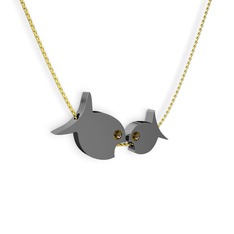 İkili Balık Kolye - Dumanlı kuvars 925 ayar siyah rodyum kaplama gümüş kolye (40 cm altın rolo zincir) #183e5wr