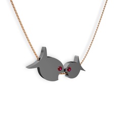 İkili Balık Kolye - Rodolit garnet 925 ayar siyah rodyum kaplama gümüş kolye (40 cm gümüş rolo zincir) #1a54zqx