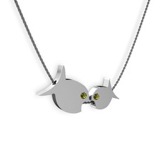 Peridot 8 ayar beyaz altın kolye (40 cm gümüş rolo zincir)