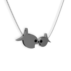 İkili Balık Kolye - Siyah zirkon 925 ayar siyah rodyum kaplama gümüş kolye (40 cm gümüş rolo zincir) #1c38o8q