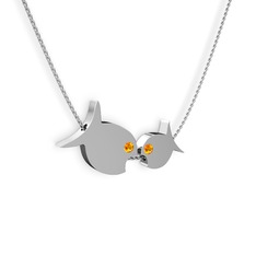 İkili Balık Kolye - Sitrin 925 ayar gümüş kolye (40 cm beyaz altın rolo zincir) #1jrsjr3