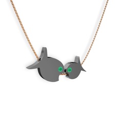 Kök zümrüt 925 ayar siyah rodyum kaplama gümüş kolye (40 cm rose altın rolo zincir)