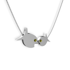 İkili Balık Kolye - Peridot 8 ayar beyaz altın kolye (40 cm beyaz altın rolo zincir) #1l01ug7