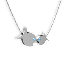 İkili Balık Kolye - Akuamarin 925 ayar gümüş kolye (40 cm beyaz altın rolo zincir) #1lsqh8p