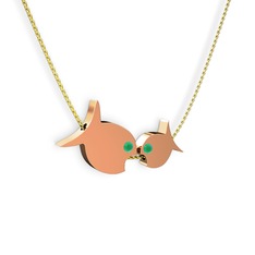 İkili Balık Kolye - Kök zümrüt 8 ayar rose altın kolye (40 cm altın rolo zincir) #1m9vo8f