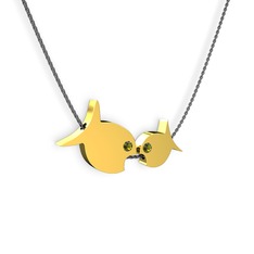 İkili Balık Kolye - Peridot 14 ayar altın kolye (40 cm gümüş rolo zincir) #1mngux6