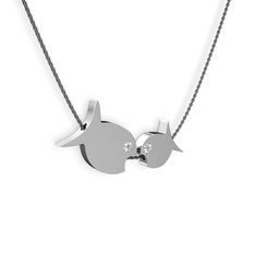 Pırlanta 8 ayar beyaz altın kolye (0.12 karat, 40 cm gümüş rolo zincir)