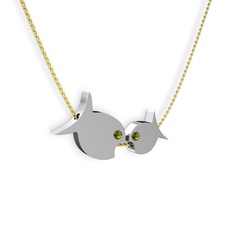 İkili Balık Kolye - Peridot 925 ayar gümüş kolye (40 cm altın rolo zincir) #1tu46us