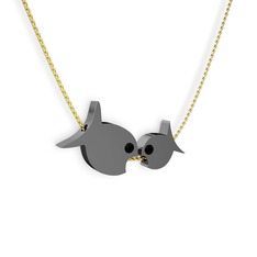 İkili Balık Kolye - Siyah zirkon 925 ayar siyah rodyum kaplama gümüş kolye (40 cm altın rolo zincir) #1upbiga