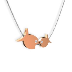İkili Balık Kolye - Pırlanta 925 ayar rose altın kaplama gümüş kolye (0.12 karat, 40 cm beyaz altın rolo zincir) #1vwu66l