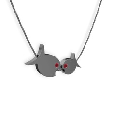 İkili Balık Kolye - Kök yakut 925 ayar siyah rodyum kaplama gümüş kolye (40 cm gümüş rolo zincir) #1wthhlc