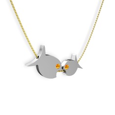 Sitrin 18 ayar beyaz altın kolye (40 cm altın rolo zincir)