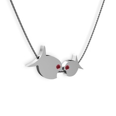 Kök yakut 8 ayar beyaz altın kolye (40 cm gümüş rolo zincir)