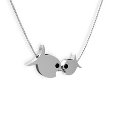 İkili Balık Kolye - Siyah zirkon 18 ayar beyaz altın kolye (40 cm beyaz altın rolo zincir) #8a6mfp