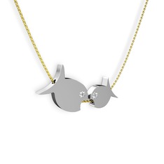 Beyaz zirkon 925 ayar gümüş kolye (40 cm altın rolo zincir)