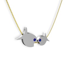 Lab safir 925 ayar gümüş kolye (40 cm altın rolo zincir)