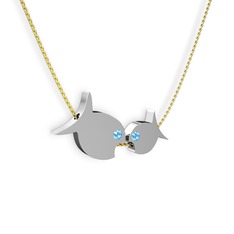 İkili Balık Kolye - Akuamarin 14 ayar beyaz altın kolye (40 cm altın rolo zincir) #bspntr