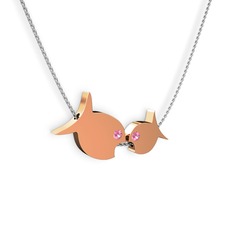 İkili Balık Kolye - Pembe kuvars 925 ayar rose altın kaplama gümüş kolye (40 cm beyaz altın rolo zincir) #cin6x5