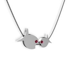 Rodolit garnet 14 ayar beyaz altın kolye (40 cm gümüş rolo zincir)