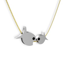 Siyah zirkon 8 ayar beyaz altın kolye (40 cm altın rolo zincir)