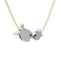 Ametist 14 ayar beyaz altın kolye (40 cm altın rolo zincir)