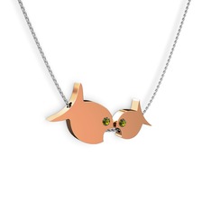 İkili Balık Kolye - Peridot 18 ayar rose altın kolye (40 cm beyaz altın rolo zincir) #hgsdkv