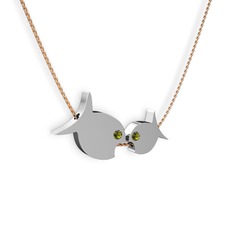 İkili Balık Kolye - Peridot 925 ayar gümüş kolye (40 cm gümüş rolo zincir) #i8d2l0