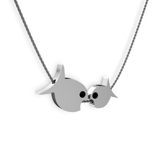 Siyah zirkon 8 ayar beyaz altın kolye (40 cm gümüş rolo zincir)