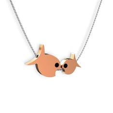 İkili Balık Kolye - Siyah zirkon 14 ayar rose altın kolye (40 cm beyaz altın rolo zincir) #q27adw