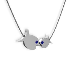 Lab safir 14 ayar beyaz altın kolye (40 cm gümüş rolo zincir)