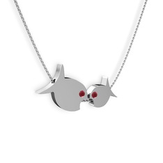 İkili Balık Kolye - Kök yakut 925 ayar gümüş kolye (40 cm beyaz altın rolo zincir) #wfy145