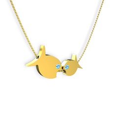 İkili Balık Kolye - Akuamarin 8 ayar altın kolye (40 cm altın rolo zincir) #x5gwjv