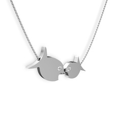 İkili Balık Kolye - Swarovski 8 ayar beyaz altın kolye (40 cm beyaz altın rolo zincir) #xfo5mz