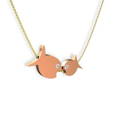 Pırlanta 14 ayar rose altın kolye (0.12 karat, 40 cm altın rolo zincir)