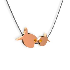 İkili Balık Kolye - Sitrin 8 ayar rose altın kolye (40 cm gümüş rolo zincir) #yq8ss6