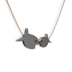 Dumanlı kuvars 925 ayar siyah rodyum kaplama gümüş kolye (40 cm rose altın rolo zincir)