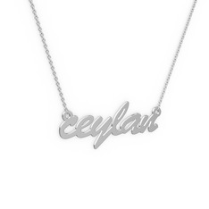 El Yazılı İsim Kolye - 14 ayar beyaz altın kolye (6 karakterli el yazısı, 40 cm beyaz altın rolo zincir) #138kcek