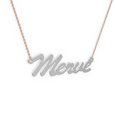 8 ayar beyaz altın kolye (5 karakterli el yazısı, 40 cm rose altın rolo zincir)