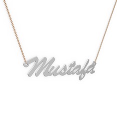 18 ayar beyaz altın kolye (7 karakterli el yazısı, 40 cm rose altın rolo zincir)